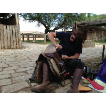 Julia working on a saddle in Kenya
